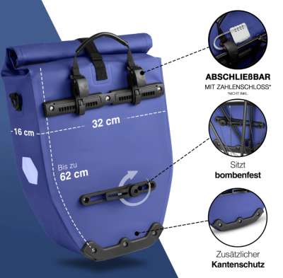 ValkBasic - gro&szlig;e & wasserdichte Gep&auml;cktr&auml;gertasche - Blau / 28L Produktbild 1