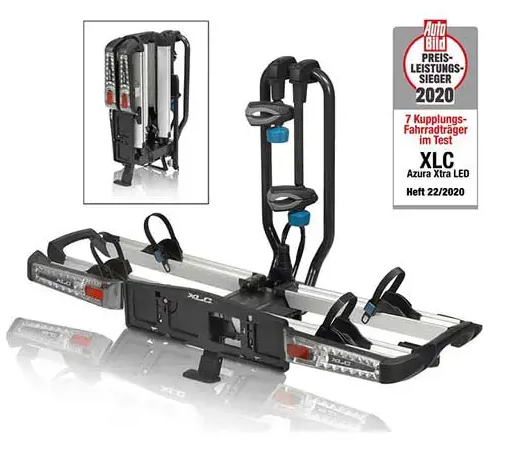 XLC Azura Xtra LED, Kupplungstr&auml;ger, faltbar, f&uuml;r 2 E-Bikes, abklappbar